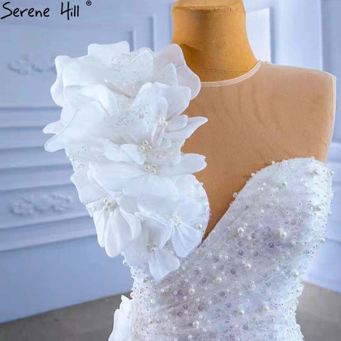 Elegante vestido de novia blanco de corte sirena, 2025, con flores y cuentas, de lujo, HM67424 