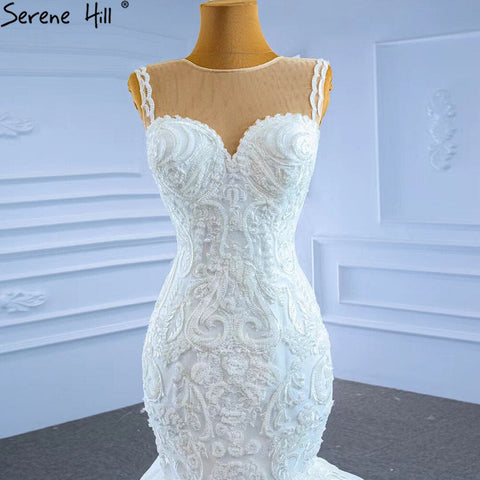 Vestidos de novia de lujo de sirena blanca 2025 con cuentas, capas, sexys y elegantes, HM62755, hechos a medida 