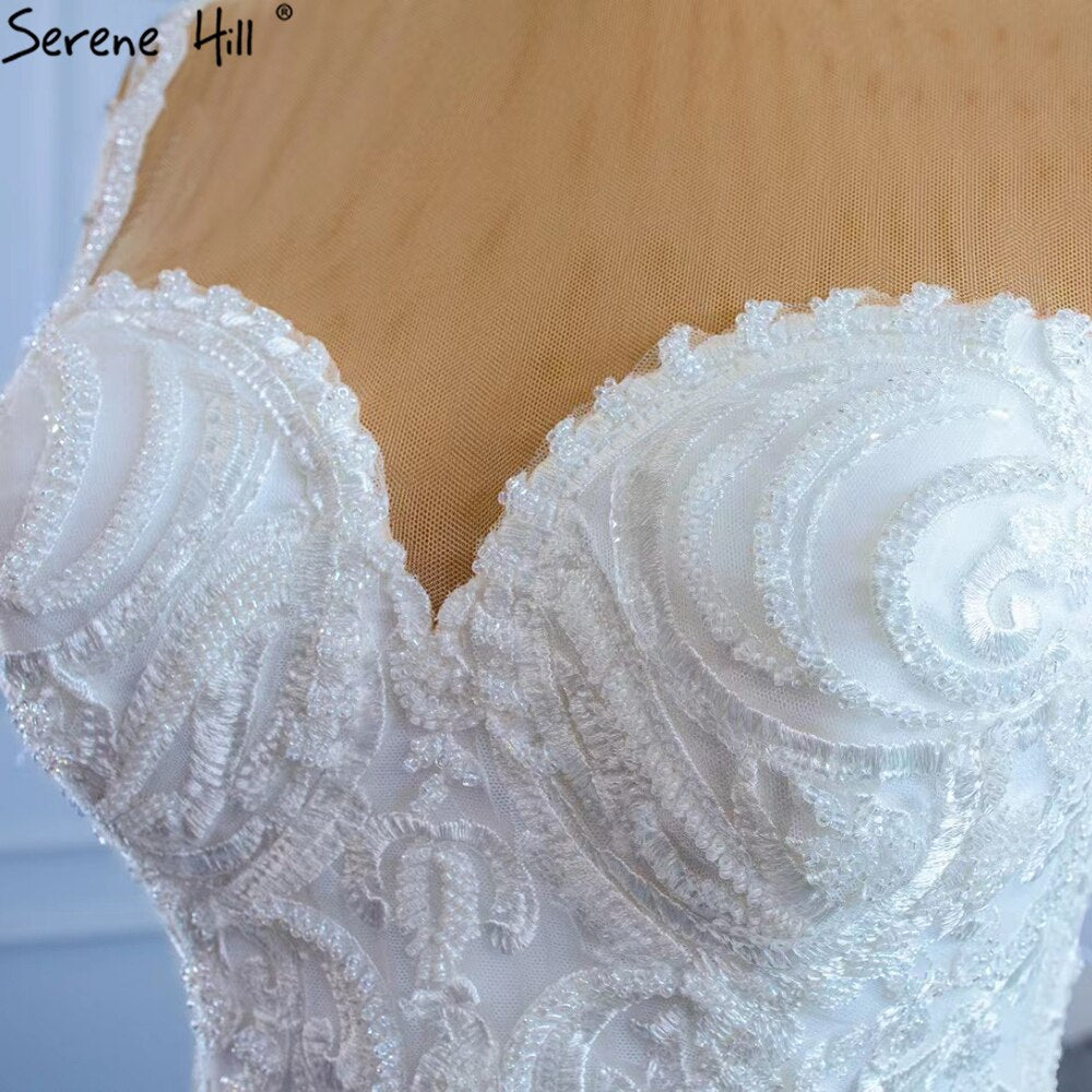 White Mermaid Luxury Wedding Dresses 2025 Beaded Tiered Sexy Elegant Bride Gowns HM62755 Custom Made