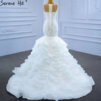 White Mermaid Luxury Wedding Dresses 2025 Beaded Tiered Sexy Elegant Bride Gowns HM62755 Custom Made
