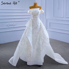 White Mermaid Overskirt Evening Dresses Gowns 2025 Beaded Elegant Luxury For Women Party HM67336