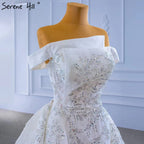 White Mermaid Overskirt Evening Dresses Gowns 2025 Beaded Elegant Luxury For Women Party HM67336