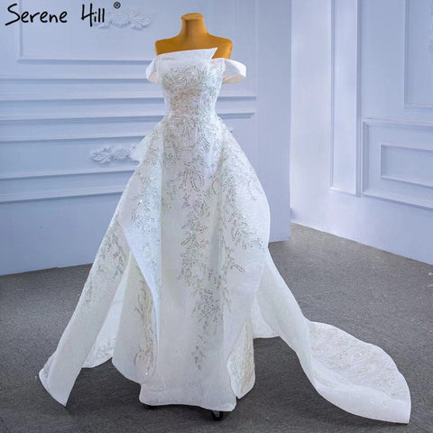 Vestido de noche blanco con sobrefalda de sirena, elegante, de lujo, con cuentas, para mujer, fiesta, HM67336 