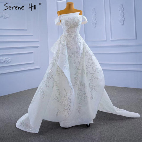 Vestido de noche blanco con sobrefalda de sirena, elegante, de lujo, con cuentas, para mujer, fiesta, HM67336 
