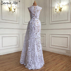 White Mermaid Overskirt Evening Dresses Gowns 2025 Lace Feather Elegant Formal Women Party LA71143