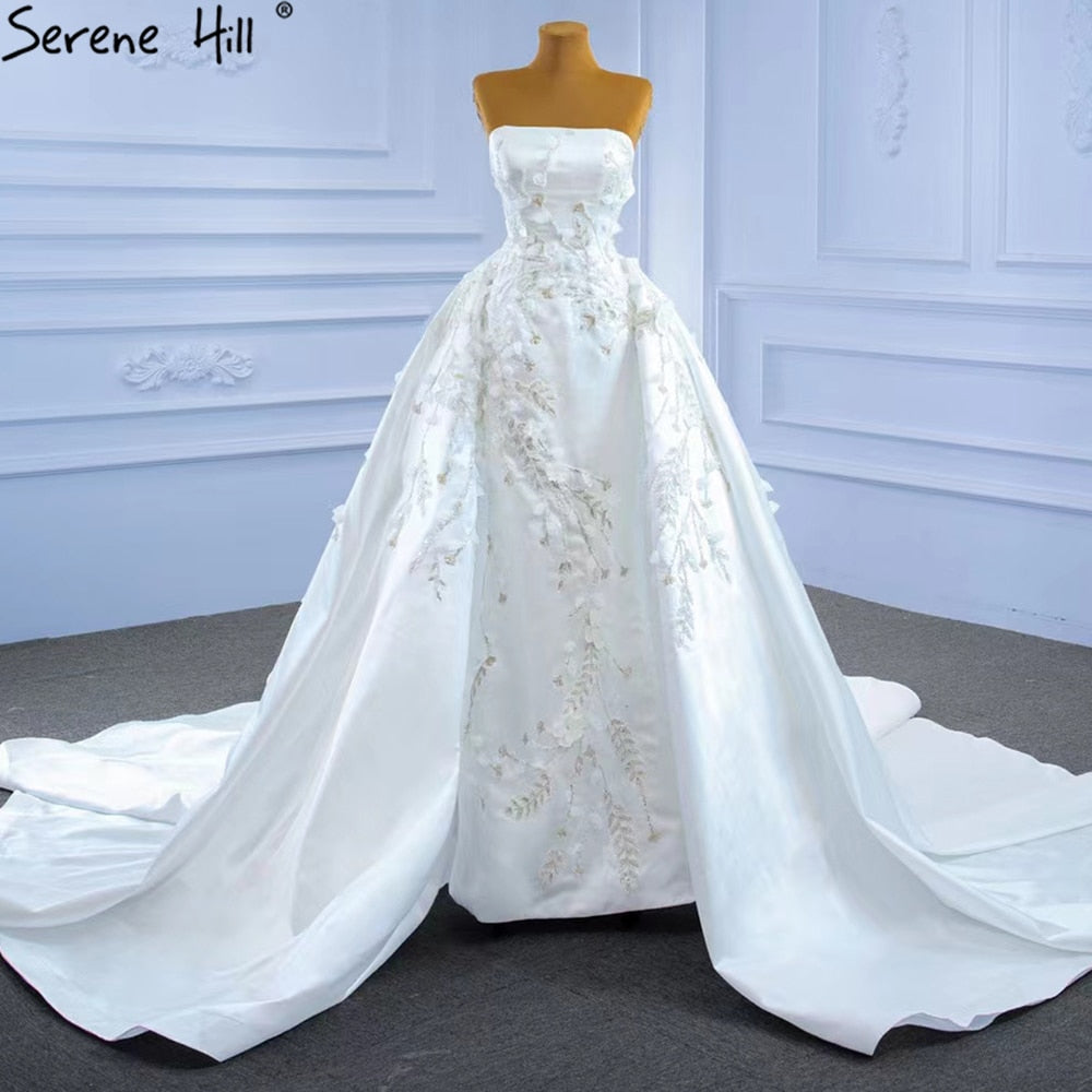 White Mermaid Overskirt Wedding Dresses 2025 Elegant Flowers Beaded Bride Gowns HM67282 Custom Made