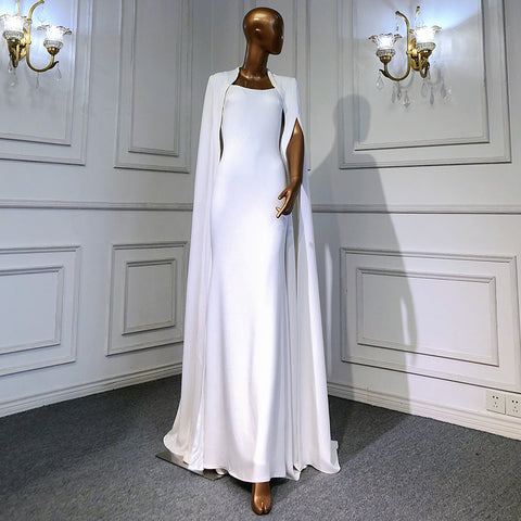 Vestidos de noche de satén blanco estilo sirena, 2025, con mangas estilo capa, espalda descubierta, sexys, para mujer, para fiesta, LA70628 