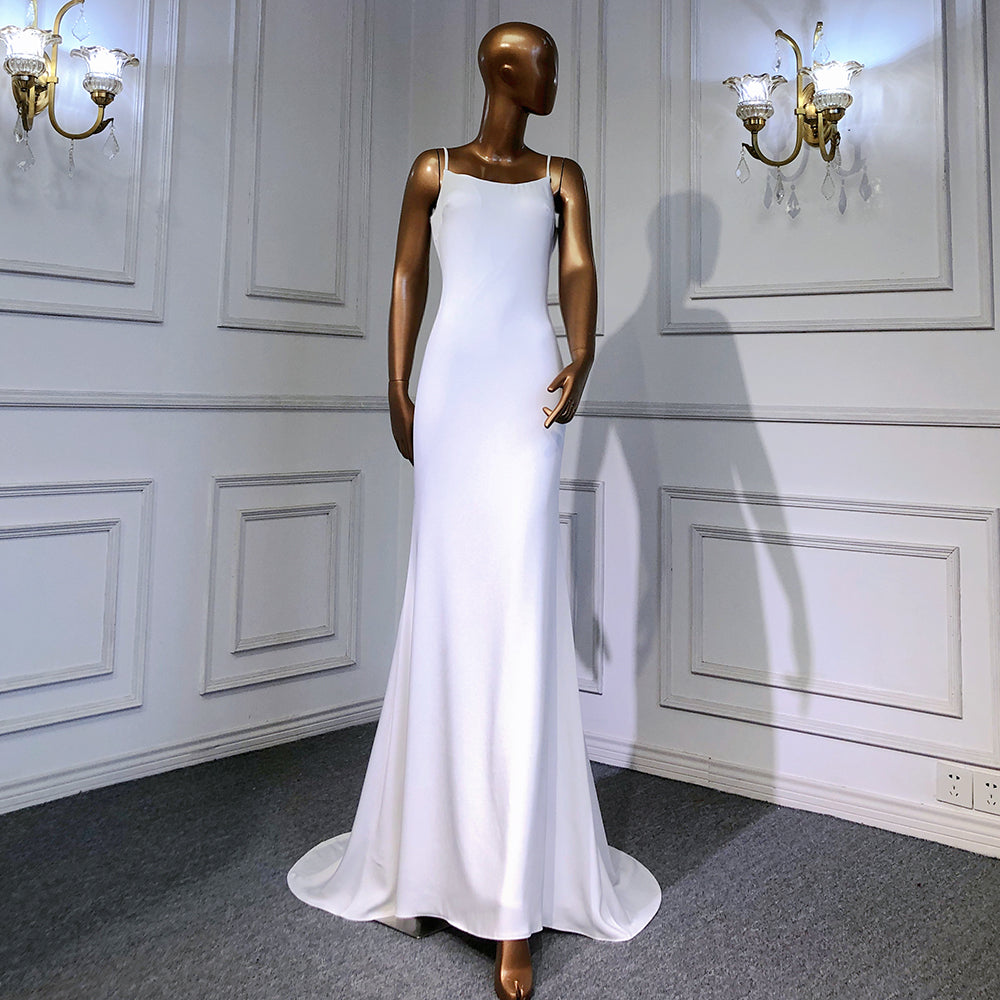 White Mermaid Satin Evening Dresses Gowns 2025 Cape Sleeves Backless Sexy For Women Party LA70628