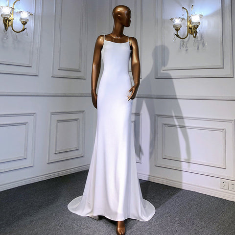 Vestidos de noche de satén blanco estilo sirena, 2025, con mangas estilo capa, espalda descubierta, sexys, para mujer, para fiesta, LA70628 