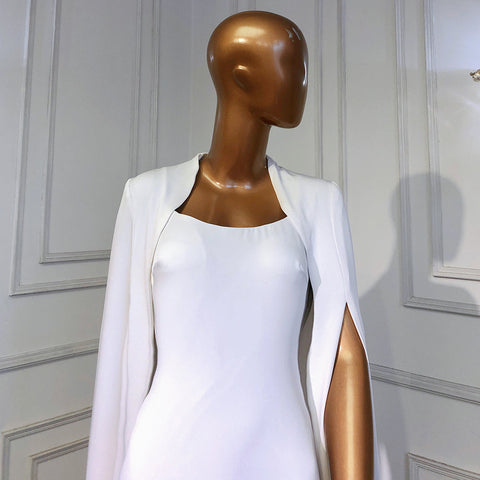 Vestidos de noche de satén blanco estilo sirena, 2025, con mangas estilo capa, espalda descubierta, sexys, para mujer, para fiesta, LA70628 