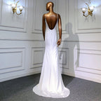 White Mermaid Satin Evening Dresses Gowns 2025 Cape Sleeves Backless Sexy For Women Party LA70628