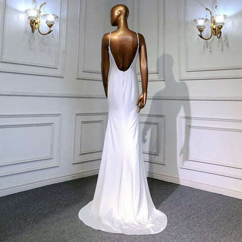 Vestidos de noche de satén blanco estilo sirena, 2025, con mangas estilo capa, espalda descubierta, sexys, para mujer, para fiesta, LA70628 