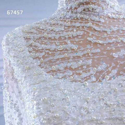 Vestido de novia de satén blanco de sirena, mangas largas, encaje con cuentas y cordones, 2025, alta gama, hecho a medida, HM67457 