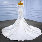 White Mermaid Sexy Off Shoulder Lace Up Beaded Bride Gowns Wedding Dress 2025 High End Custom Made HM222133