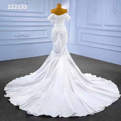 Vestido de novia blanco de corte sirena, sexy, con hombros descubiertos, encaje y cuentas, 2025, alta gama, hecho a medida, HM222133 