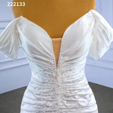 Vestido de novia blanco de corte sirena, sexy, con hombros descubiertos, encaje y cuentas, 2025, alta gama, hecho a medida, HM222133 