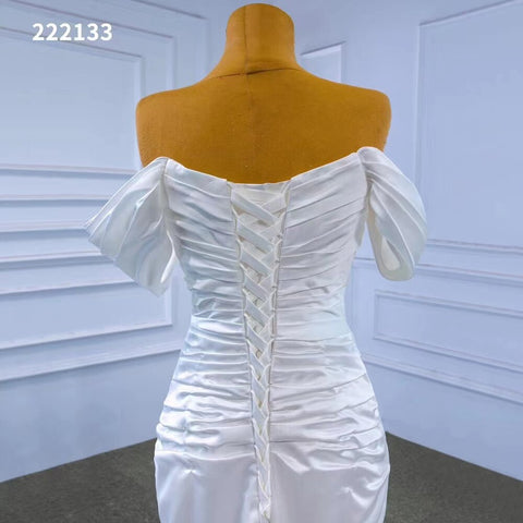 Vestido de novia blanco de corte sirena, sexy, con hombros descubiertos, encaje y cuentas, 2025, alta gama, hecho a medida, HM222133 