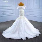 White Mermaid Sexy Off Shoulder Pearls Beaded Lace Up Bride Gowns Wedding Dress 2025  High End Custom Made HM67468