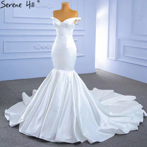 Vestidos de novia sencillos de sirena blanca 2025, elegantes y sexys, vestidos de novia con escote corazón HM67299, hechos a medida 