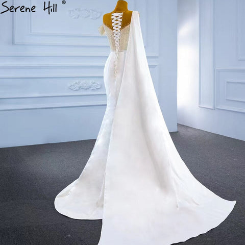 Vestido de noche de sirena blanca con cola, Gwons 2025, satén con perlas, elegante y sexy para mujer, fiesta HM67238 