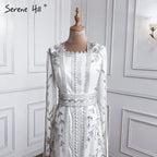White Muslim  Caftan Luxury Mermaid Evening Dress 2025 Cape Sleeves Beading Gowns Elegant For Women Party LA71015