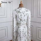 White Muslim  Caftan Luxury Mermaid Evening Dress 2025 Cape Sleeves Beading Gowns Elegant For Women Party LA71015