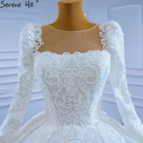 Vestidos de novia musulmanes blancos con encaje y cuentas, 2025, de lujo, de alta gama, HM67258, hechos a medida 