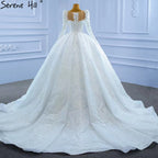 White Muslim Lace Beaded Wedding Dresses 2025 Luxury High-end Ball Gown Bridal Dress HM67258 Custom Made