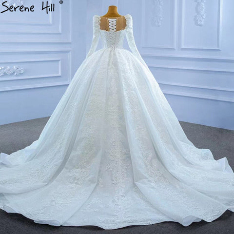 Vestidos de novia musulmanes blancos con encaje y cuentas, 2025, de lujo, de alta gama, HM67258, hechos a medida 