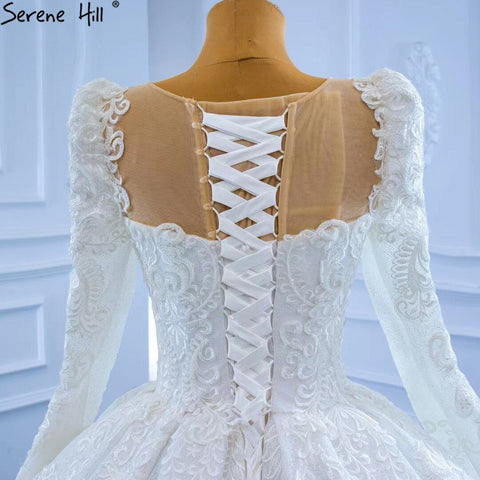 Vestidos de novia musulmanes blancos con encaje y cuentas, 2025, de lujo, de alta gama, HM67258, hechos a medida 