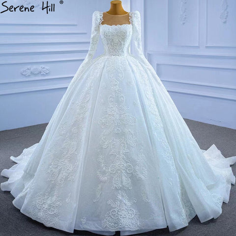 Vestidos de novia musulmanes blancos con encaje y cuentas, 2025, de lujo, de alta gama, HM67258, hechos a medida 