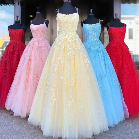 Vestido de fiesta blanco nude con corte A y encaje de cristal, tirantes finos, para graduación y escuela, LA70506 