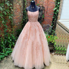 White Nude A-Line Prom Dresses 2025 Crystal Lace Flower Spaghetti Strap Graduation School Party Gown LA70506