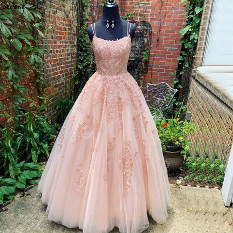 Vestido de fiesta blanco nude con corte A y encaje de cristal, tirantes finos, para graduación y escuela, LA70506 