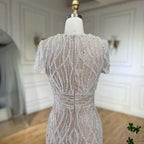 White Nude Ankle Length Beaded Evening Dress with Feathers LA72076A