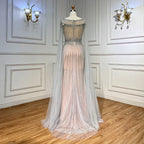 White Nude Elegant Mermaid Evening Dresses Gowns 2025 Feathers With Cape Sleeves Beaded For Women Party LA71724