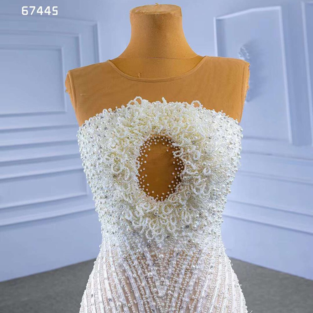 White Nude Elegant Mermaid High End Custom Made Pearls Luxury Beaded Lace Up Bride Gowns Wedding Dress 2025 HM67445