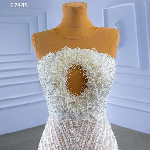 Vestido de novia elegante de sirena, color blanco nude, de alta gama, hecho a medida, con perlas, de lujo, con cuentas y cordones, HM67445, 2025 