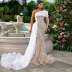 White Nude Elegant One Shoulder Evening Dresses Gowns Luxury Pearls Beaded for Women Wedding Party 2025 LA72493