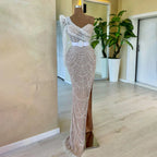 White Nude Mermaid One Shoulder High Split Beaded Luxury Evening Dresses Gowns For Women Wedding Party 2025 LA72269