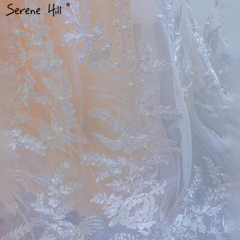 Vestidos de novia de sirena color nude blanco 2025 con encaje de cuentas, elegantes mangas de capa, vestidos de novia HM67294 hechos a medida 