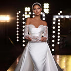 White Off Shoulder Satin Mermaid Overskirt Wedding Dresses Elegant Bridal Gowns Engagement Party For Women HA2529