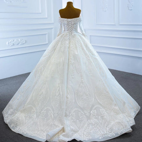 Vestido de novia blanco con hombros descubiertos, sexy, de lujo, con cuentas, perlas y cordones, HM67206, hecho a medida, 2025 
