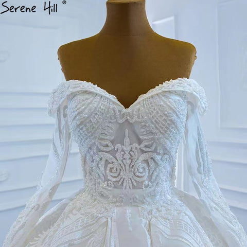 Vestido de novia blanco con hombros descubiertos, sexy, de lujo, con cuentas, perlas y cordones, HM67206, hecho a medida, 2025 