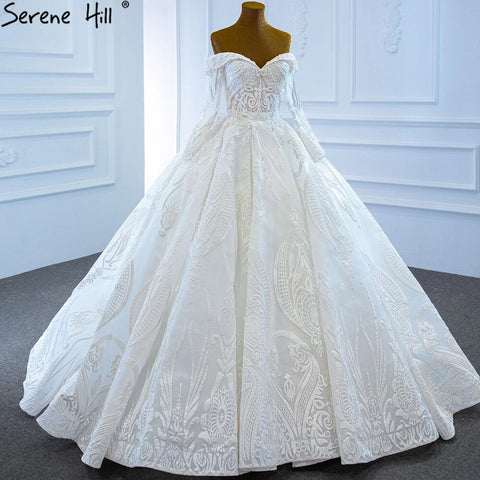 Vestido de novia blanco con hombros descubiertos, sexy, de lujo, con cuentas, perlas y cordones, HM67206, hecho a medida, 2025 