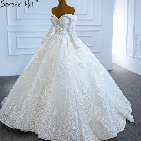 Vestido de novia blanco con hombros descubiertos, sexy, de lujo, con cuentas, perlas y cordones, HM67206, hecho a medida, 2025 