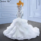 White Ruffles Beaded Luxury Wedding Dresses Gowns 2025 Spaghetti Straps Mermaid Elegant Bridal Dress HM67386