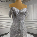 White Ruffles Beaded Wedding Dresses 2025 Mermaid Luxury Elegant Bride Gowns HM67283 Custom Made