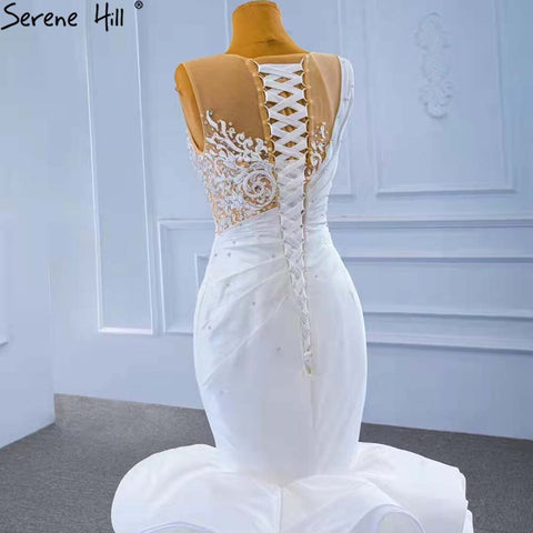 Vestidos de novia blancos con volantes y cuentas, 2025, sin mangas, de lujo, de alta gama, HM67413, hechos a medida 