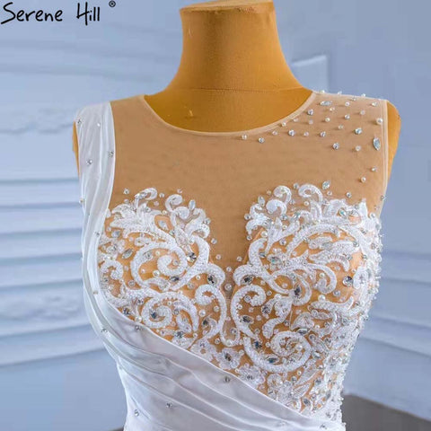 Vestidos de novia blancos con volantes y cuentas, 2025, sin mangas, de lujo, de alta gama, HM67413, hechos a medida 